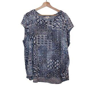 Ava James Womens 3X Blue Geometric Print Short Sleeve Top
